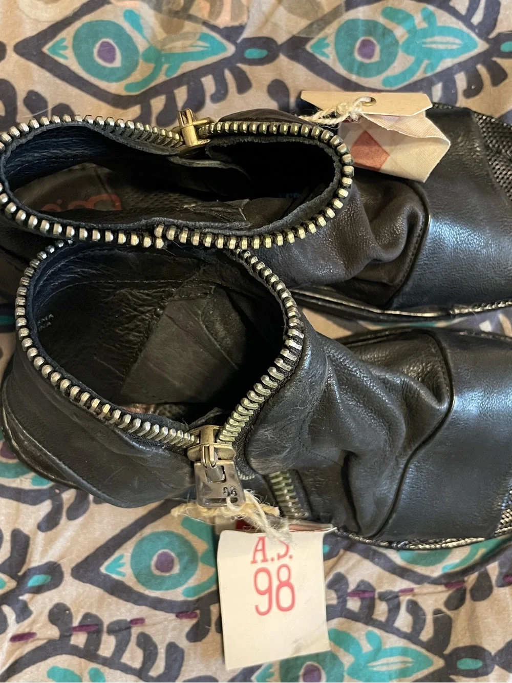A.S.98 Black Leather Open-Toe Zip up Sandals size 37/7 NEW - Picture 8 of 9